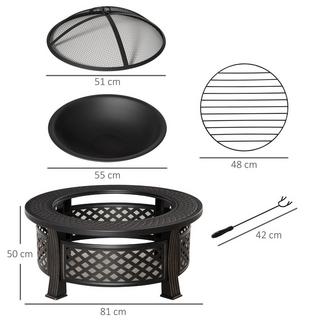 Northio Fire Bowl Poker Spark Guard Fire Basket Fire Table Round Fire Pit Garden Camping Bbq Acier Noir 81X81X50Cm  