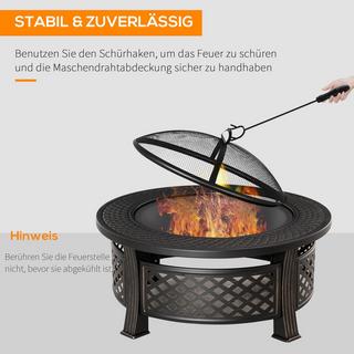Northio Fire Bowl Poker Spark Guard Fire Basket Fire Table Round Fire Pit Garden Camping Bbq Acier Noir 81X81X50Cm  