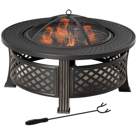 Northio Fire Bowl Poker Spark Guard Fire Basket Fire Table Round Fire Pit Garden Camping Bbq Acier Noir 81X81X50Cm  