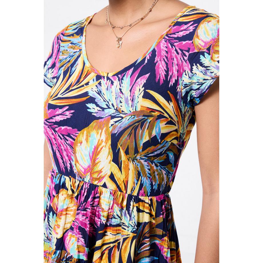 Joe Browns Abito Maxi in Cotone Crinkle con Stampa Tropicale  