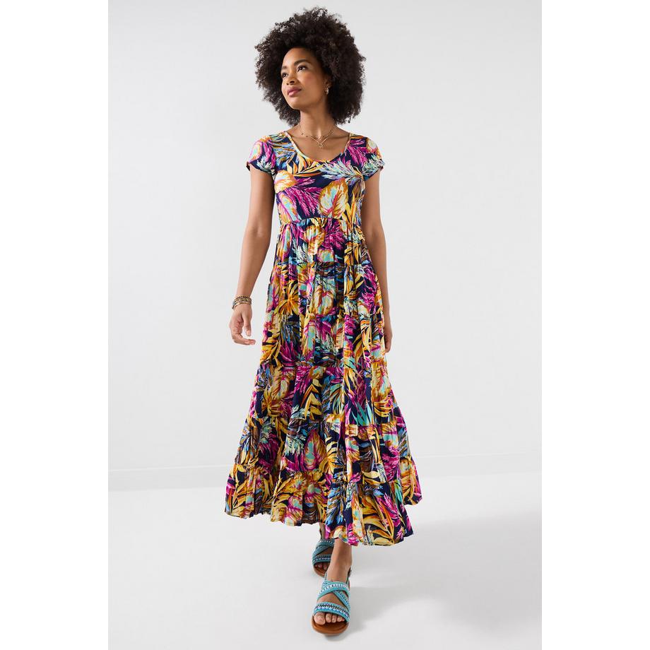 Joe Browns Abito Maxi in Cotone Crinkle con Stampa Tropicale  