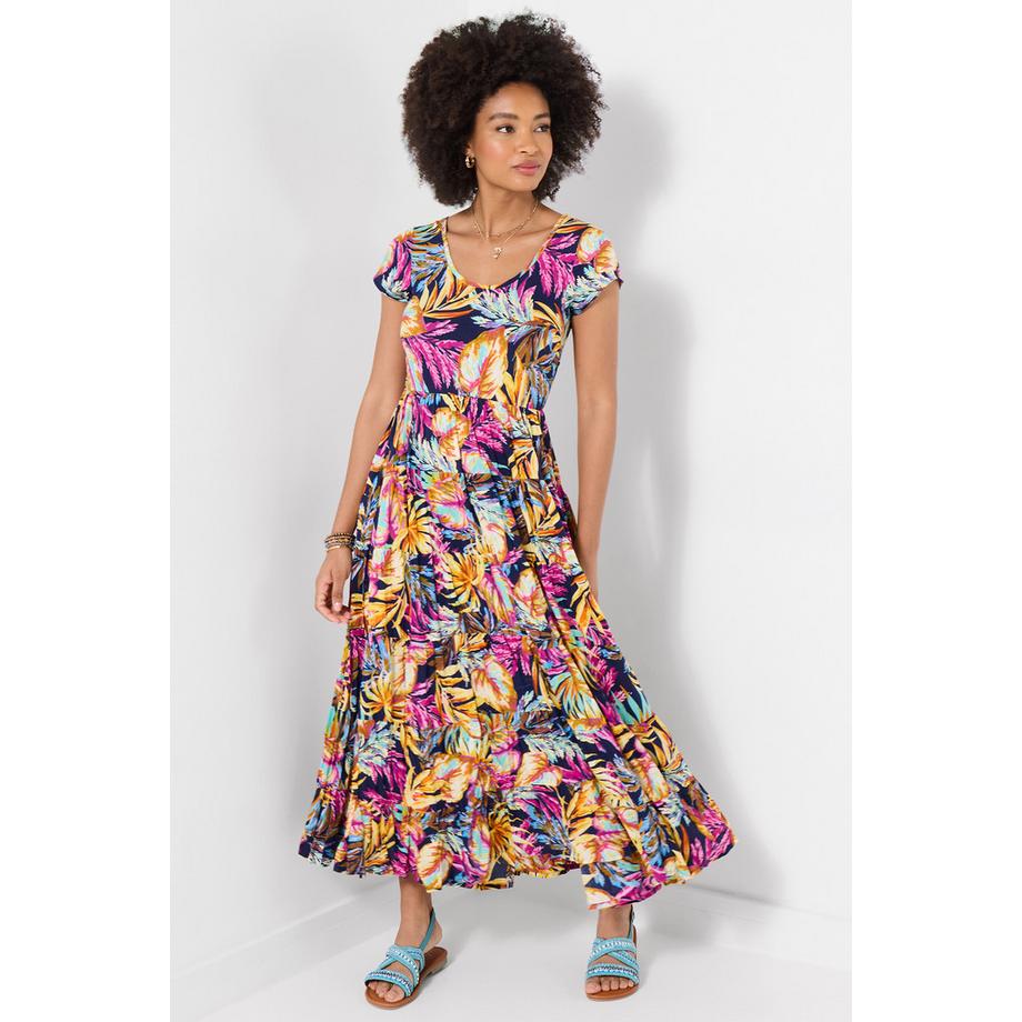 Maxikleid aus Crinkle-Baumwolle mit Tropenprint