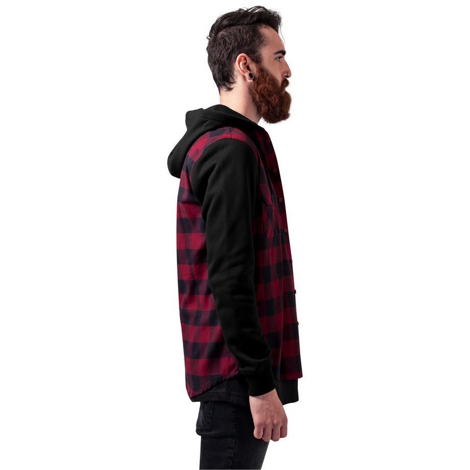 URBAN CLASSICS Hooded Flanell Sweat Sleeve Hemd  