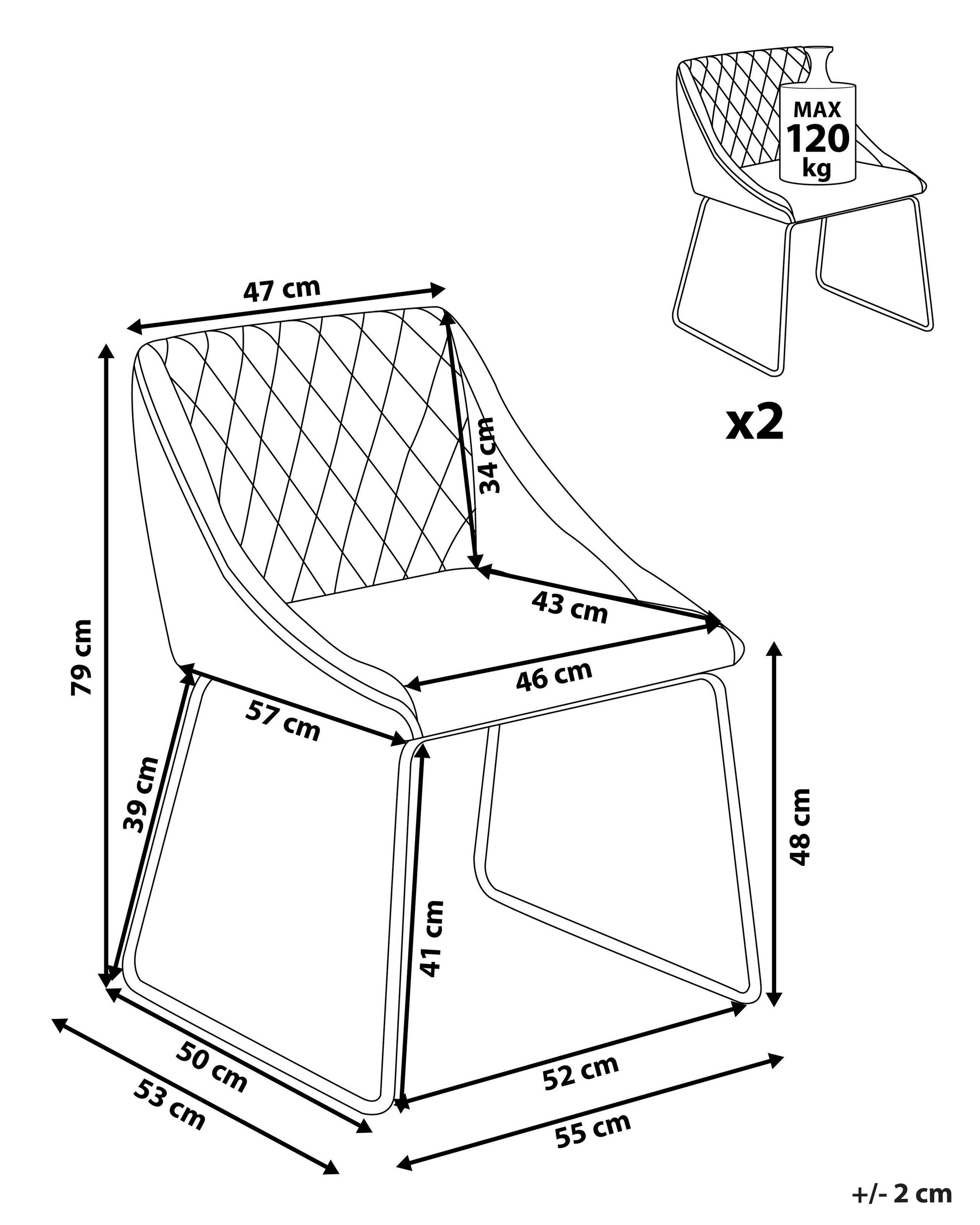 Beliani Lot de 2 chaises de salle à manger en Velours Glamour ARCATA  