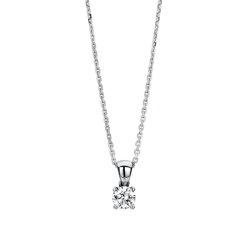 Image of Collier 585/14k Weissgold Diamant 0.27ct. 45 Cm Unisex Silber 45cm