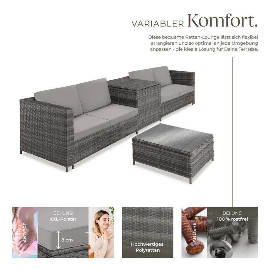 Tectake Rattan Lounge Siena für 4 Personen widerstandsfähig und UV-beständig  