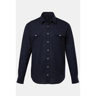 JP1880  Chemise en lin mélangé. Manches longues et col Kent. Coupe Modern Fit. Jusqu'au 8 XL. 