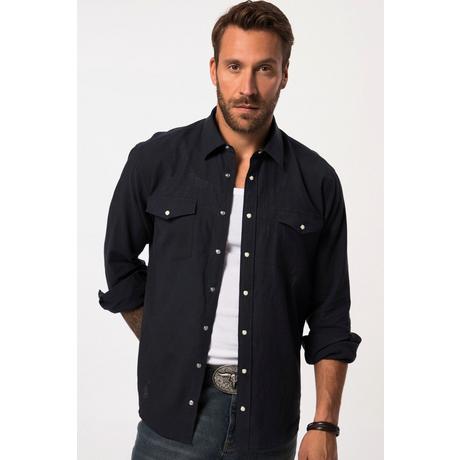 JP1880  Chemise en lin mélangé. Manches longues et col Kent. Coupe Modern Fit. Jusqu'au 8 XL. 