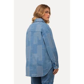 Ulla Popken  Camicia di jeans dal taglio oversize con effetto patchwork, collo da camicia e maniche lunghe 