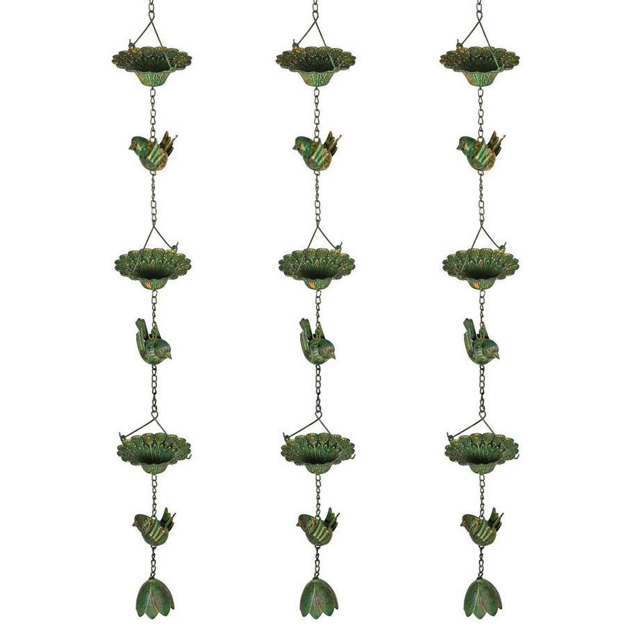 Northio  3er Set Regenkette 123cm Regenablaufkette aus Metall Ablaufkette mit befestigtem Aufhänger Vögeln Bell Dachrinnenkette Regenwasserkette Regenfängerkette für Dachrinnen Regenfänger Regenketten Aosom 