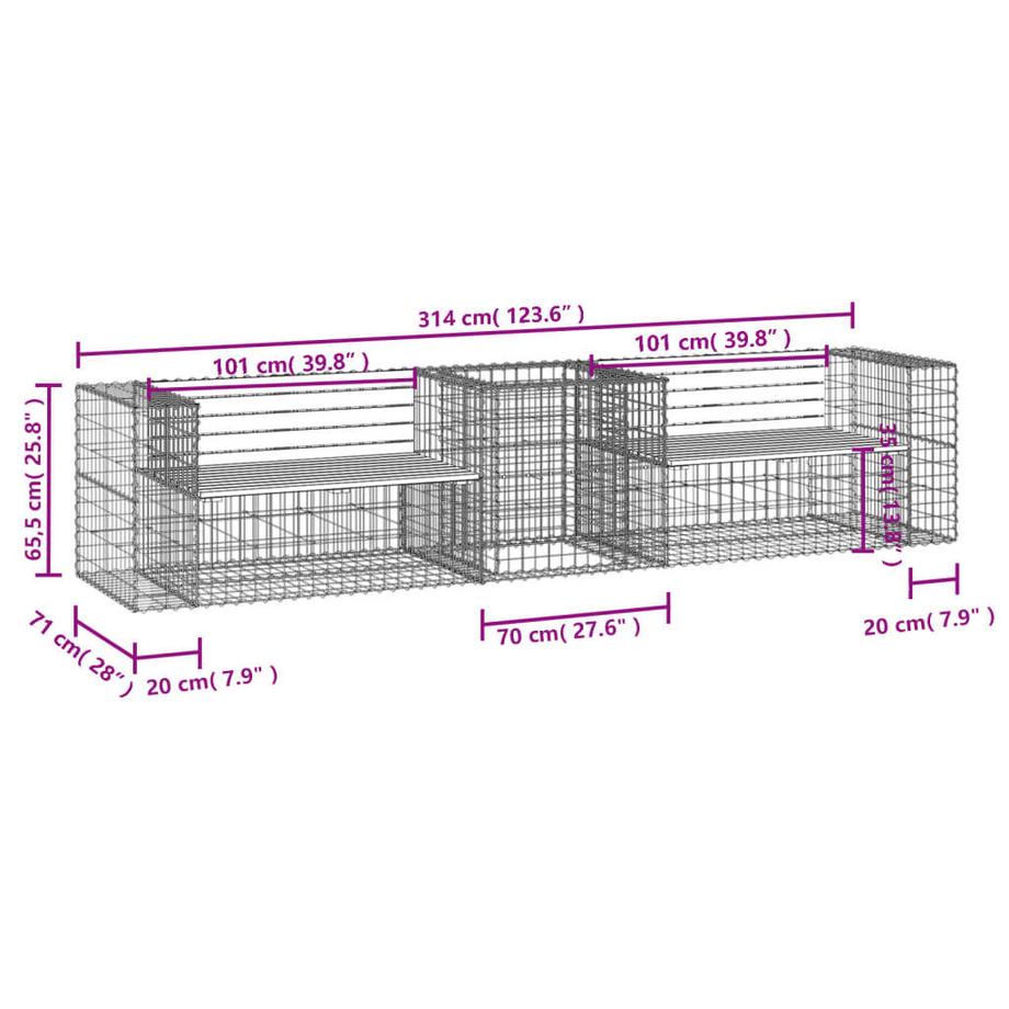 VidaXL Banc de jardin avec panier en gabion bois de pin  