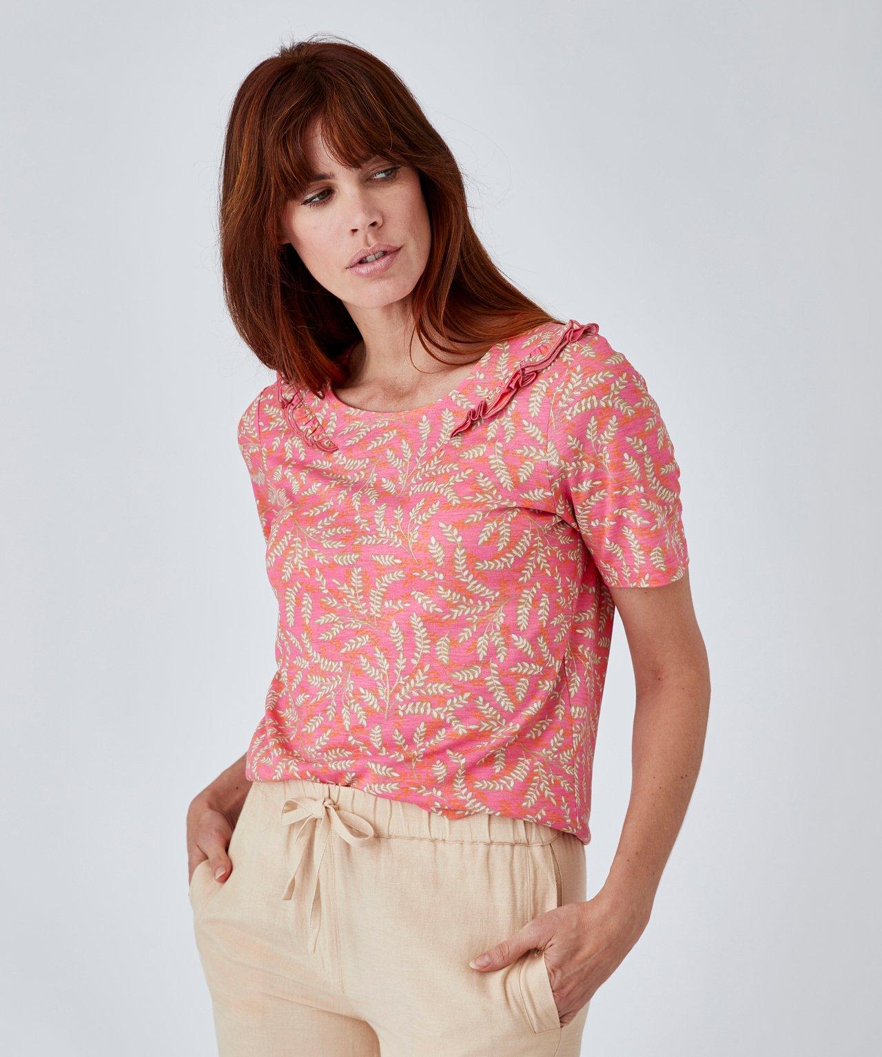 Image of Kurzarmshirt Mit Volant. Damen Rosa 34/36