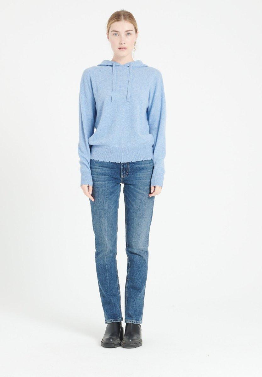 Image of Mia 16 Hoodie Mit Ziselierten Abschlüssen - 100% Kaschmir Unisex Hellblau XL