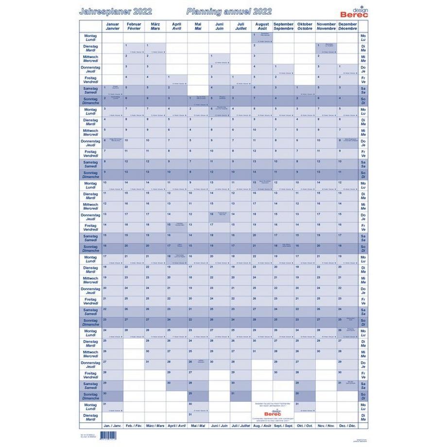 BEREC Jahresplan hoch 60x90cm B 5668/22 2022, blau