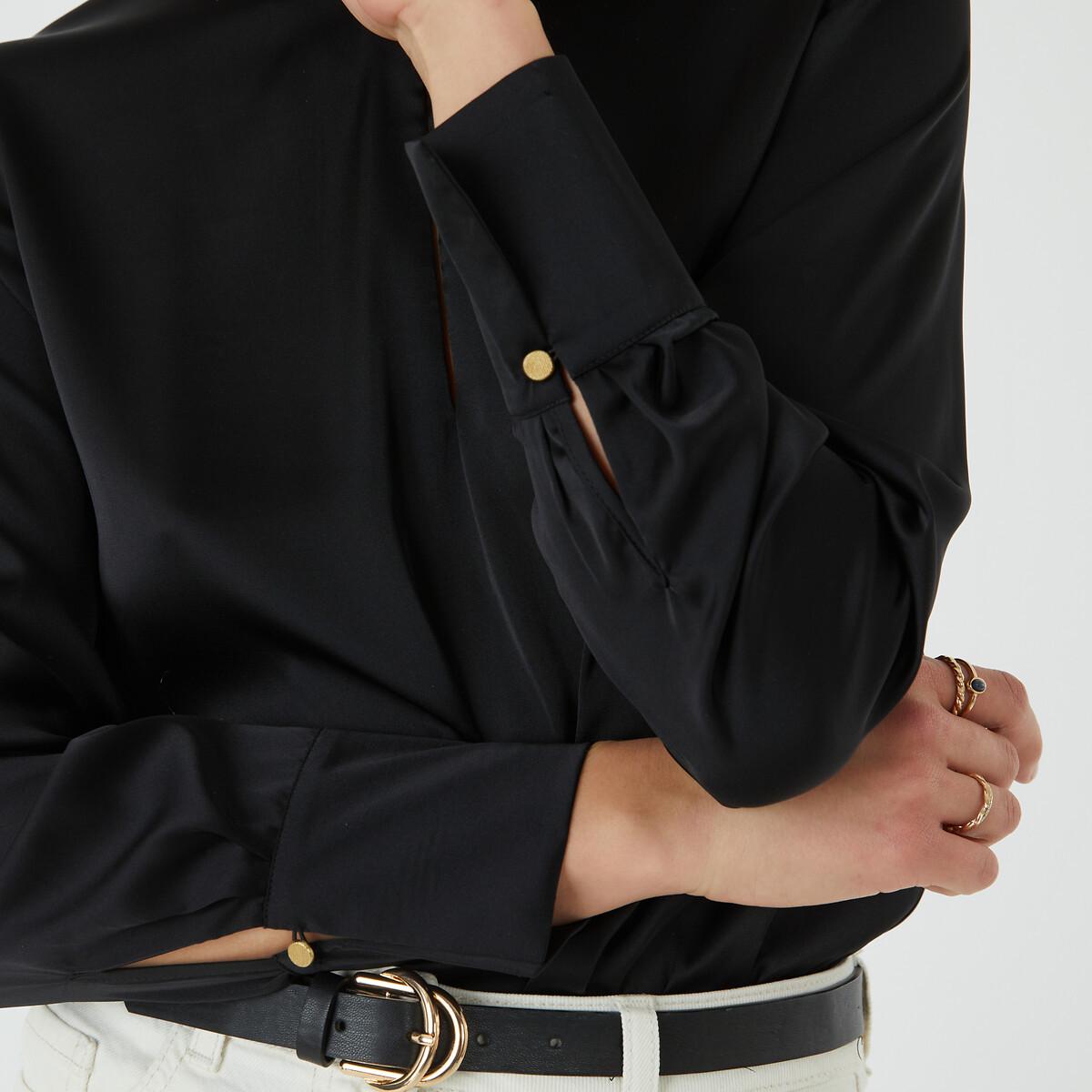 Image of Satinbluse Mit Rundem Ausschnitt Damen Schwarz 42