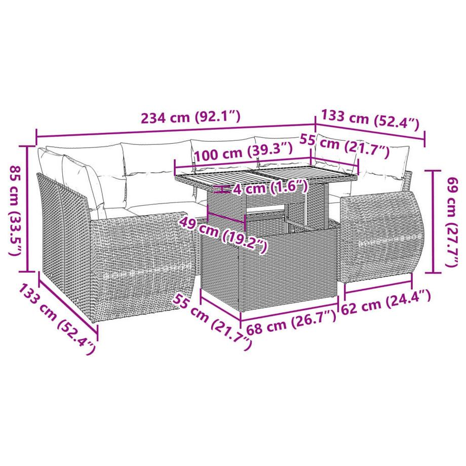 VidaXL Ensemble de canapés de jardin rotin synthétique  