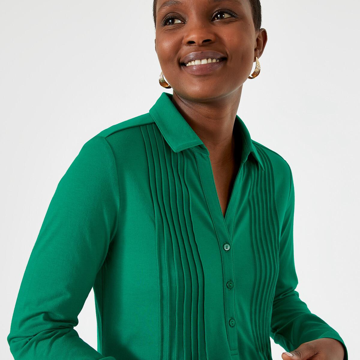 Image of Langärmeliges Blusenshirt Mit Polokragen Damen Grün 42