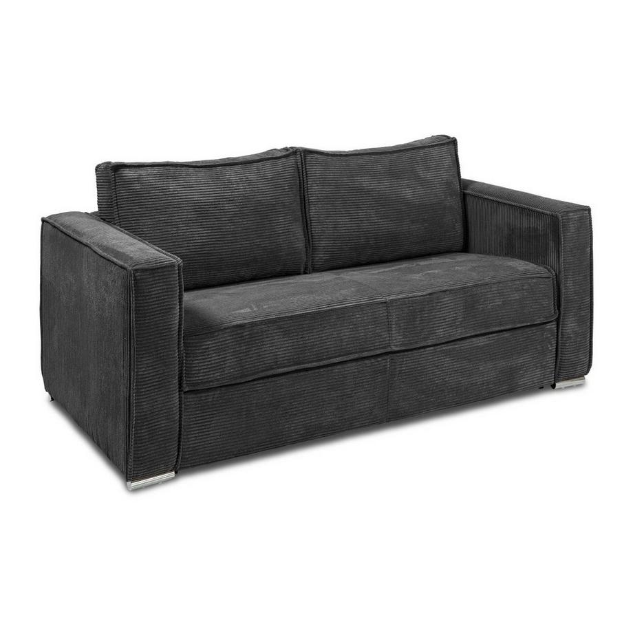 Vente-unique Schlafsofa mit Matratze 3-Sitzer - Cord - Anthrazitgrau - Liegefläche mit Lattenrost mit breiten Latten 140 cm - Matratze 18 cm - LORETO  
