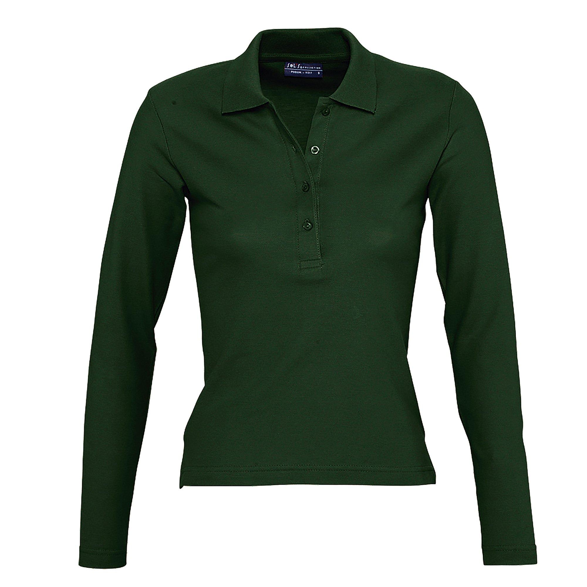 Image of Podium Pique Poloshirt, Langarm Damen Waldgrün M
