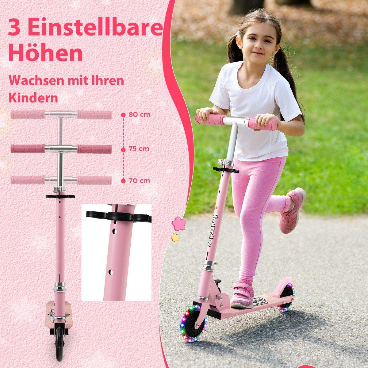 B2X  Kinderroller 2-Rad-Tretroller mit Blinkenden Rädern Stand- und Cruise-Kleinkindspielzeug Rosa 