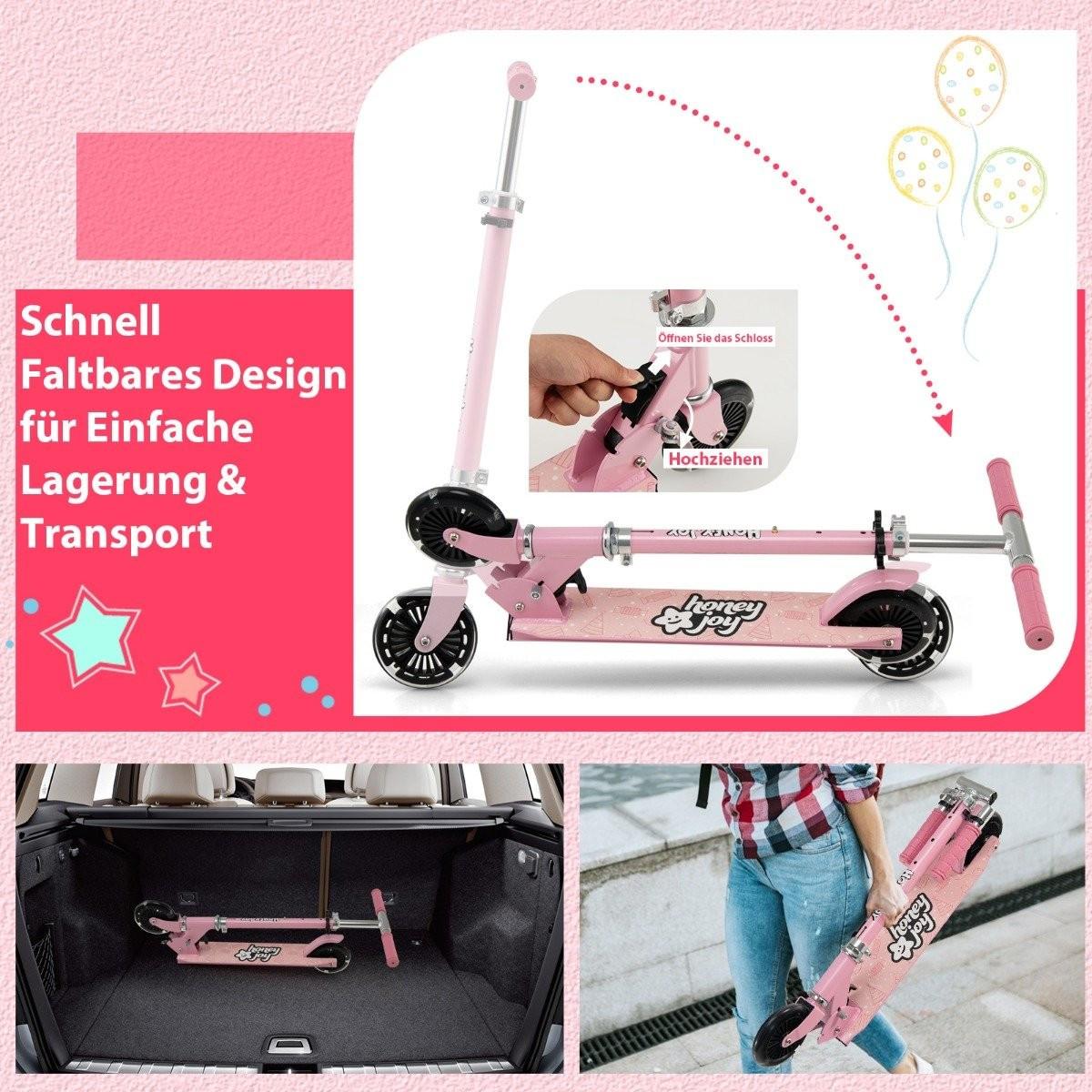 B2X  Kinderroller 2-Rad-Tretroller mit Blinkenden Rädern Stand- und Cruise-Kleinkindspielzeug Rosa 