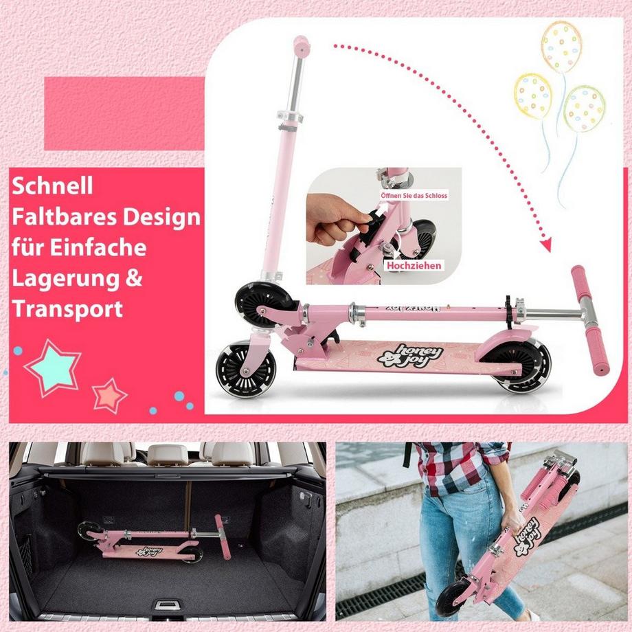 B2X  Kinderroller 2-Rad-Tretroller mit Blinkenden Rädern Stand- und Cruise-Kleinkindspielzeug Rosa 