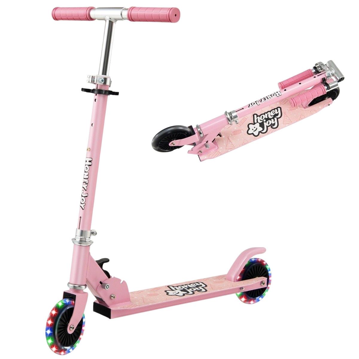 B2X  Kinderroller 2-Rad-Tretroller mit Blinkenden Rädern Stand- und Cruise-Kleinkindspielzeug Rosa 