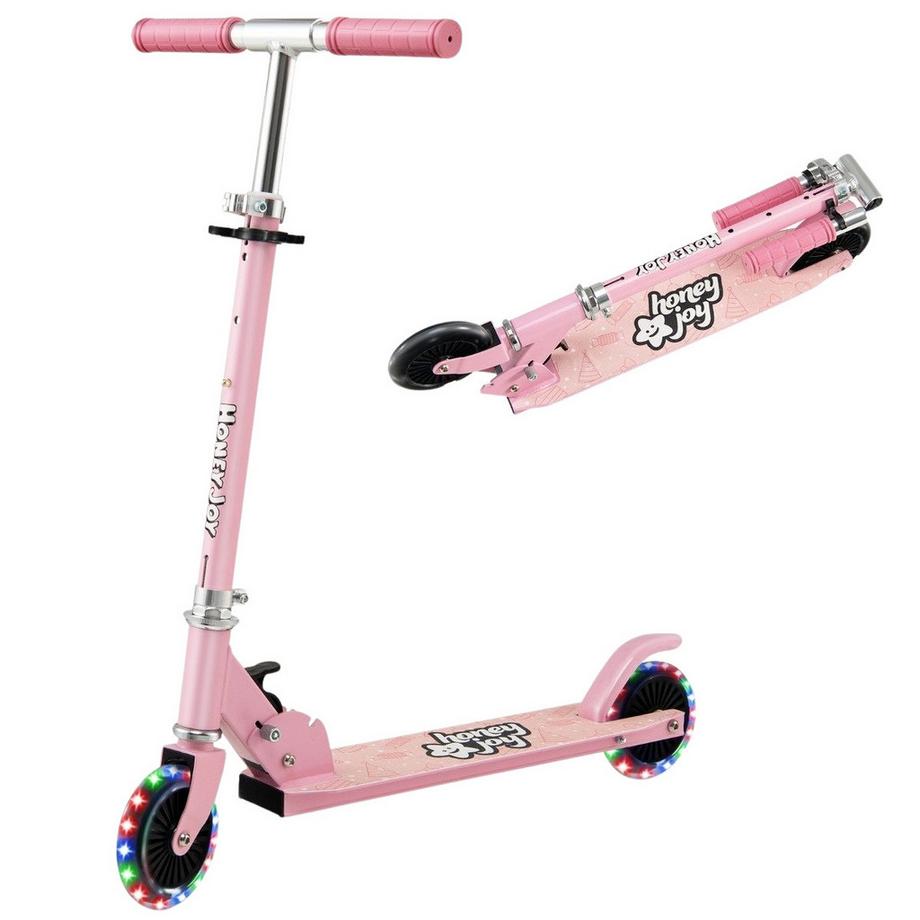 B2X  Kinderroller 2-Rad-Tretroller mit Blinkenden Rädern Stand- und Cruise-Kleinkindspielzeug Rosa 