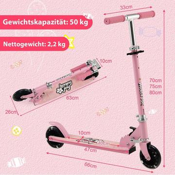 Kinderroller 2-Rad-Tretroller mit Blinkenden Rädern Stand- und Cruise-Kleinkindspielzeug Rosa