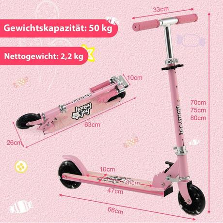B2X  Kinderroller 2-Rad-Tretroller mit Blinkenden Rädern Stand- und Cruise-Kleinkindspielzeug Rosa 