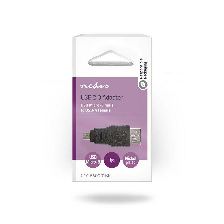 Nedis  Adaptateur USB Micro-B | USB 2.0 | USB Micro-B mâle | USB-A femelle | 480 Mbps | Nickelé | PVC | Noir | Blister 