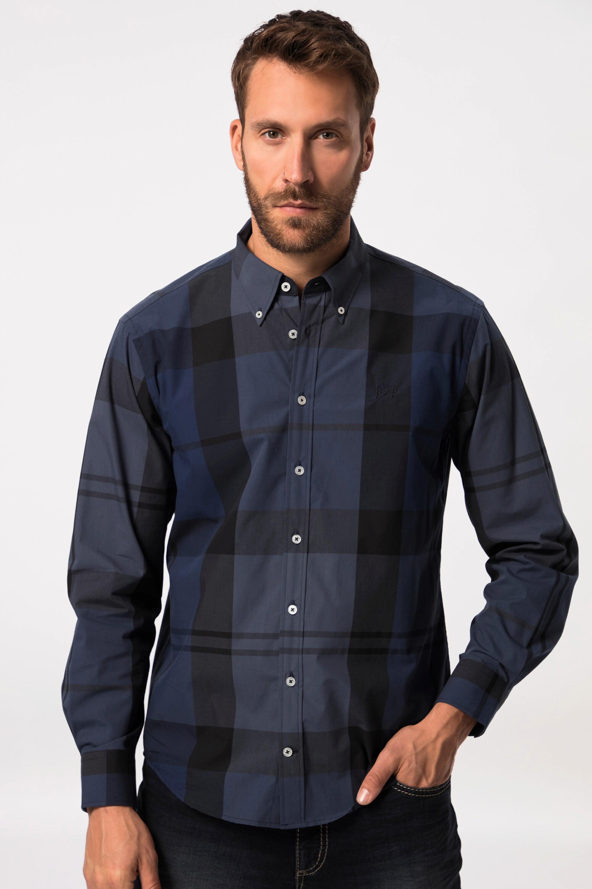 JP1880  Camicia a quadri dalla vestibilità moderna con maniche lunghe e colletto button-down, fino alla tg. 8XL 