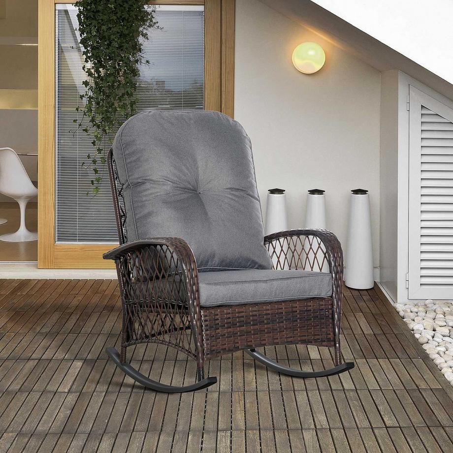 Northio Poly Rattan Schaukelstuhl Schaukelsessel Gartenstuhl Mit Kissen Loungemöbel Gartenmöbel Terrassenmöbel Braun 75 X 103 X 96 Cm  