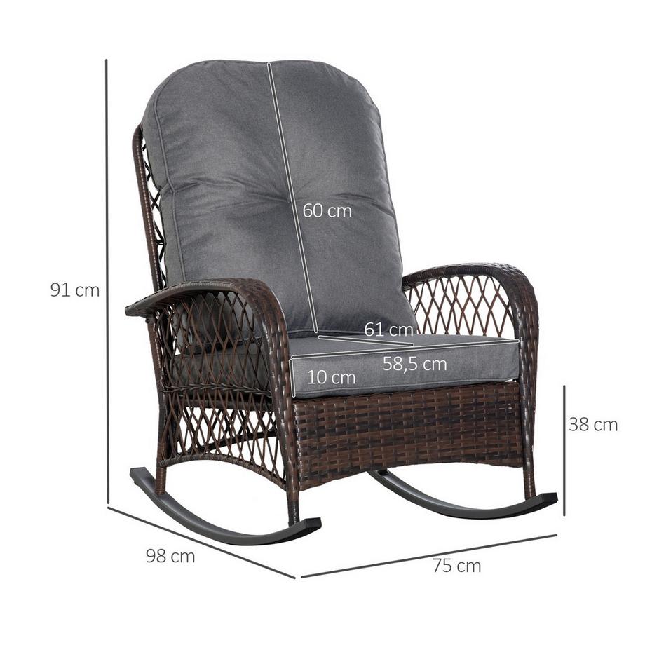 Northio Poly Rattan Schaukelstuhl Schaukelsessel Gartenstuhl Mit Kissen Loungemöbel Gartenmöbel Terrassenmöbel Braun 75 X 103 X 96 Cm  