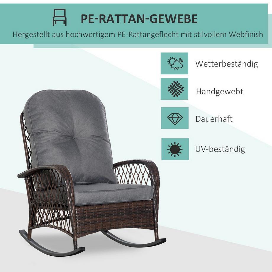 Northio Poly Rattan Schaukelstuhl Schaukelsessel Gartenstuhl Mit Kissen Loungemöbel Gartenmöbel Terrassenmöbel Braun 75 X 103 X 96 Cm  
