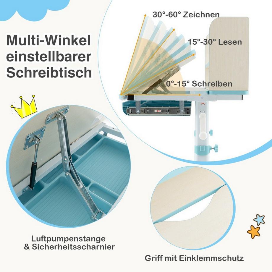 Northio Höhenverstellbarer Schreibtisch mit neigbarer Tischplatte, Schublade und Regal, Kinderschreibtisch  