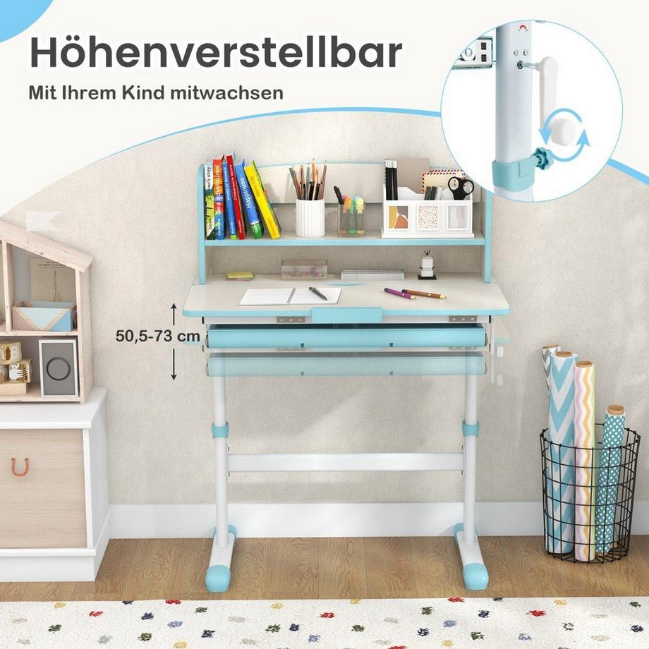 Northio Höhenverstellbarer Schreibtisch mit neigbarer Tischplatte, Schublade und Regal, Kinderschreibtisch  