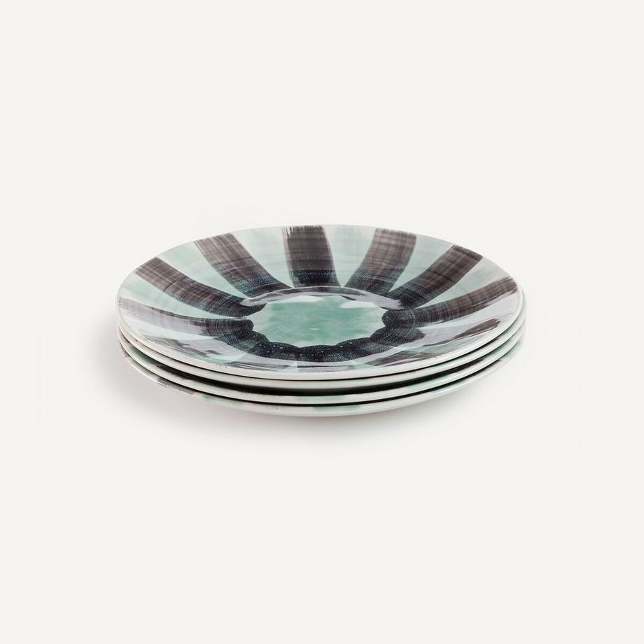 AM.PM Lot de 4 assiettes à dessert en grès rayé  