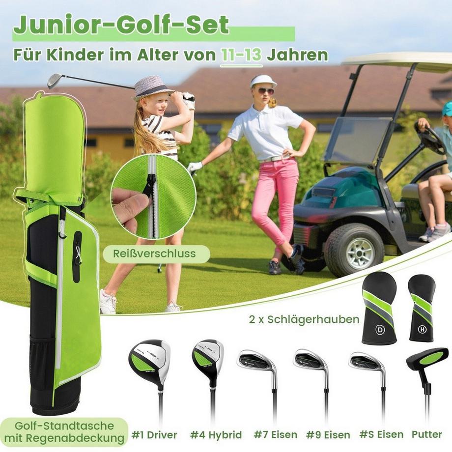 Northix  Set di mazze da golf per bambini da 6 pezzi con sacca da golf e copertura antipioggia per bambini dagli 11 ai 13 anni verde 