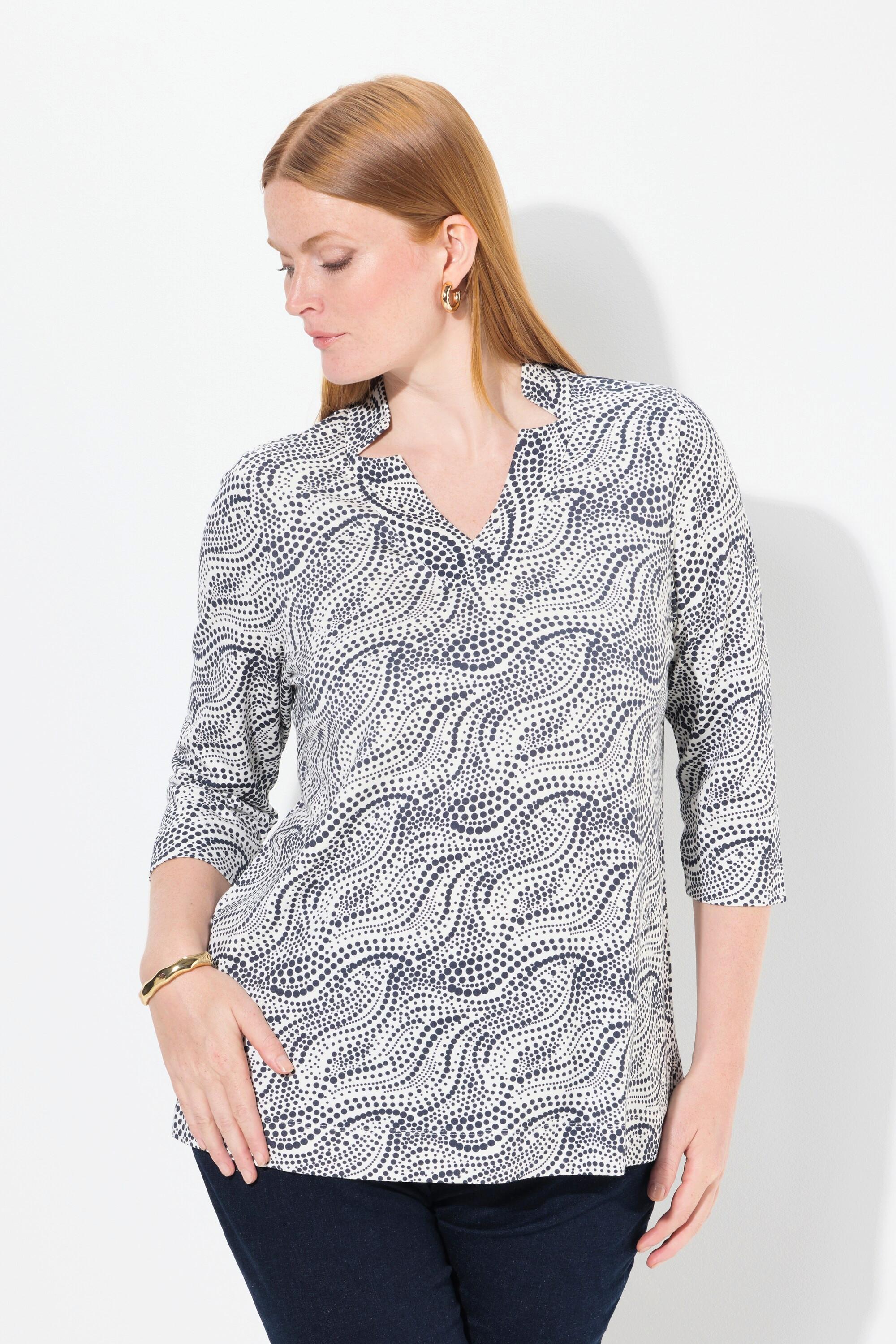 Ulla Popken  Shirt, Punkte, A-Linie, Spatenkragen, 3/4-Arm 