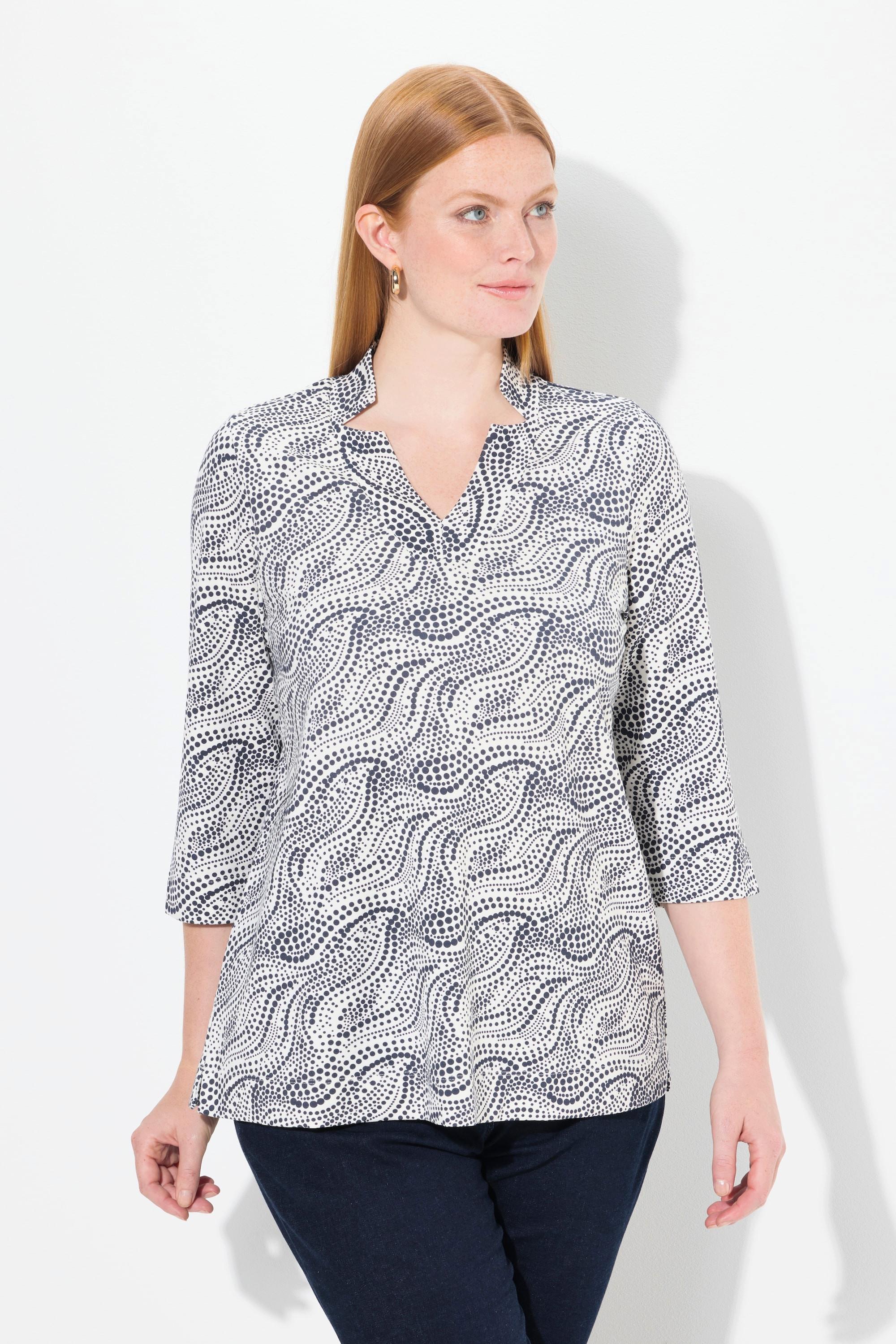 Ulla Popken  Shirt, Punkte, A-Linie, Spatenkragen, 3/4-Arm 