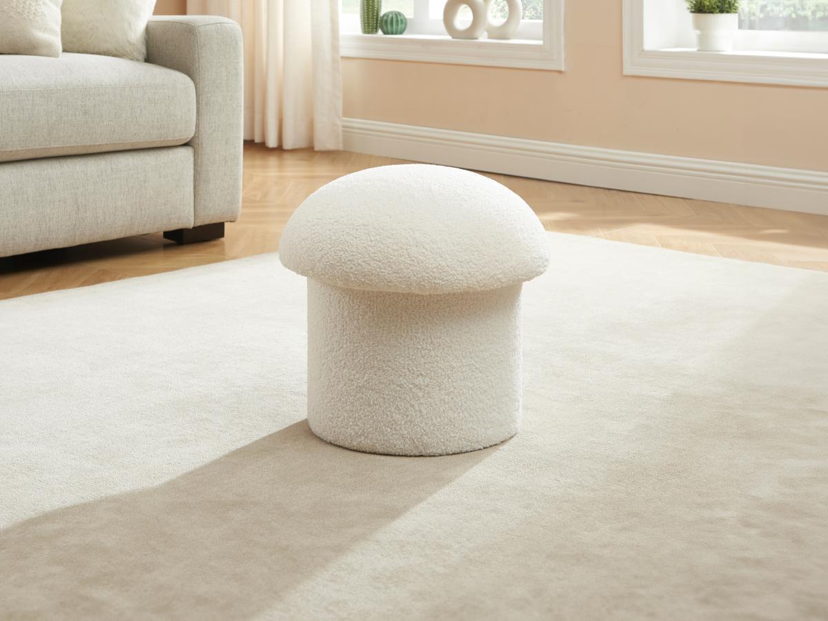 Vente-unique Pouf en tissu bouclette blanc VALEZIO  