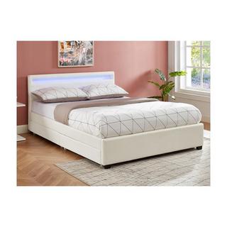 Vente-unique Lit 140 x 190 cm avec rangements - Simili blanc avec LEDs + Matelas - ALOIS II  