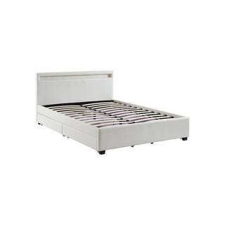 Vente-unique Lit 140 x 190 cm avec rangements - Simili blanc avec LEDs + Matelas - ALOIS II  