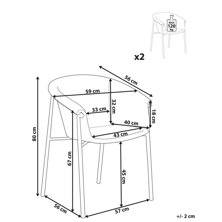 Beliani Lot de 2 chaises de salle à manger en Tissu Rétro AMES  