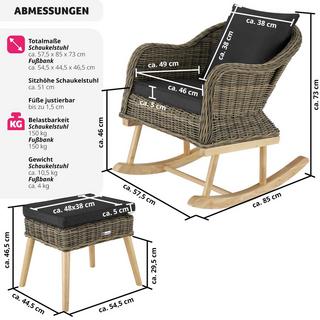 Tectake Fauteuil à bascule en rotin Rovigo avec repose-pieds Vibo  