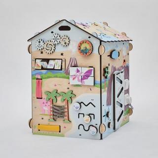 Montessori  Montessori® di Busy Kids® - Dinosauro Busy House con illuminazione, 6 pannelli di attività (legno) 