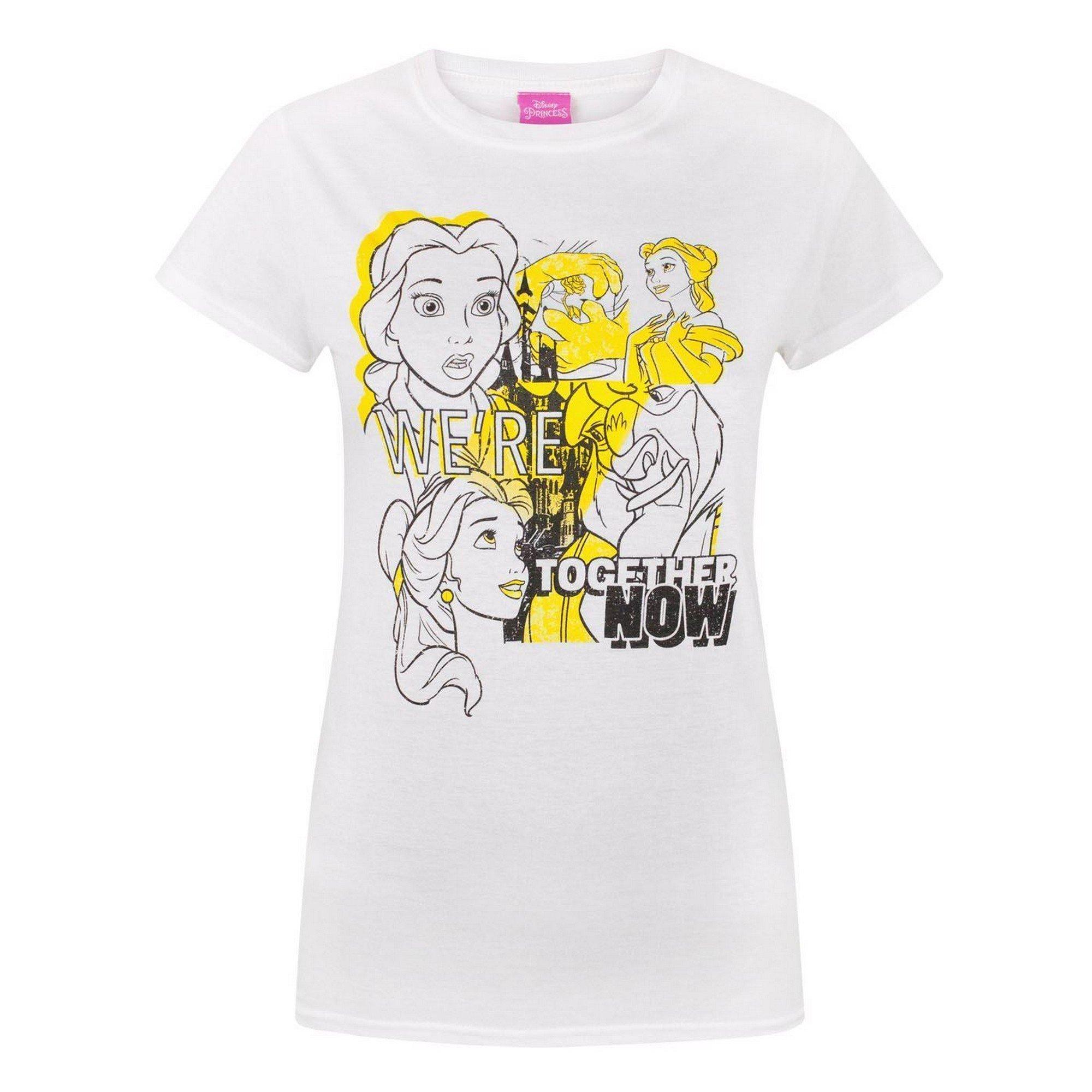Image of Beauty And The Beast Tshirt Together, Mit Bellemotiv Damen Weiss M