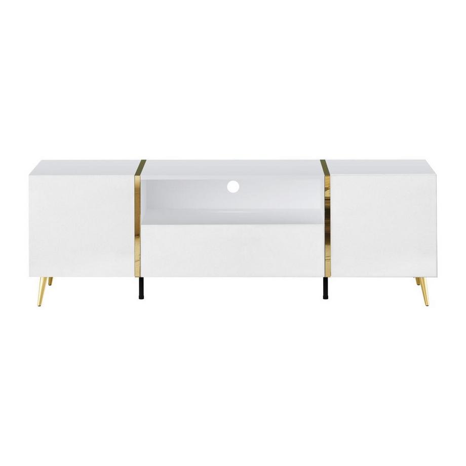 Vente-unique Mobile TV con 2 ante, 1 cassetto e 1 nicchia Bianco brillante e Dorato - MARZIALO  