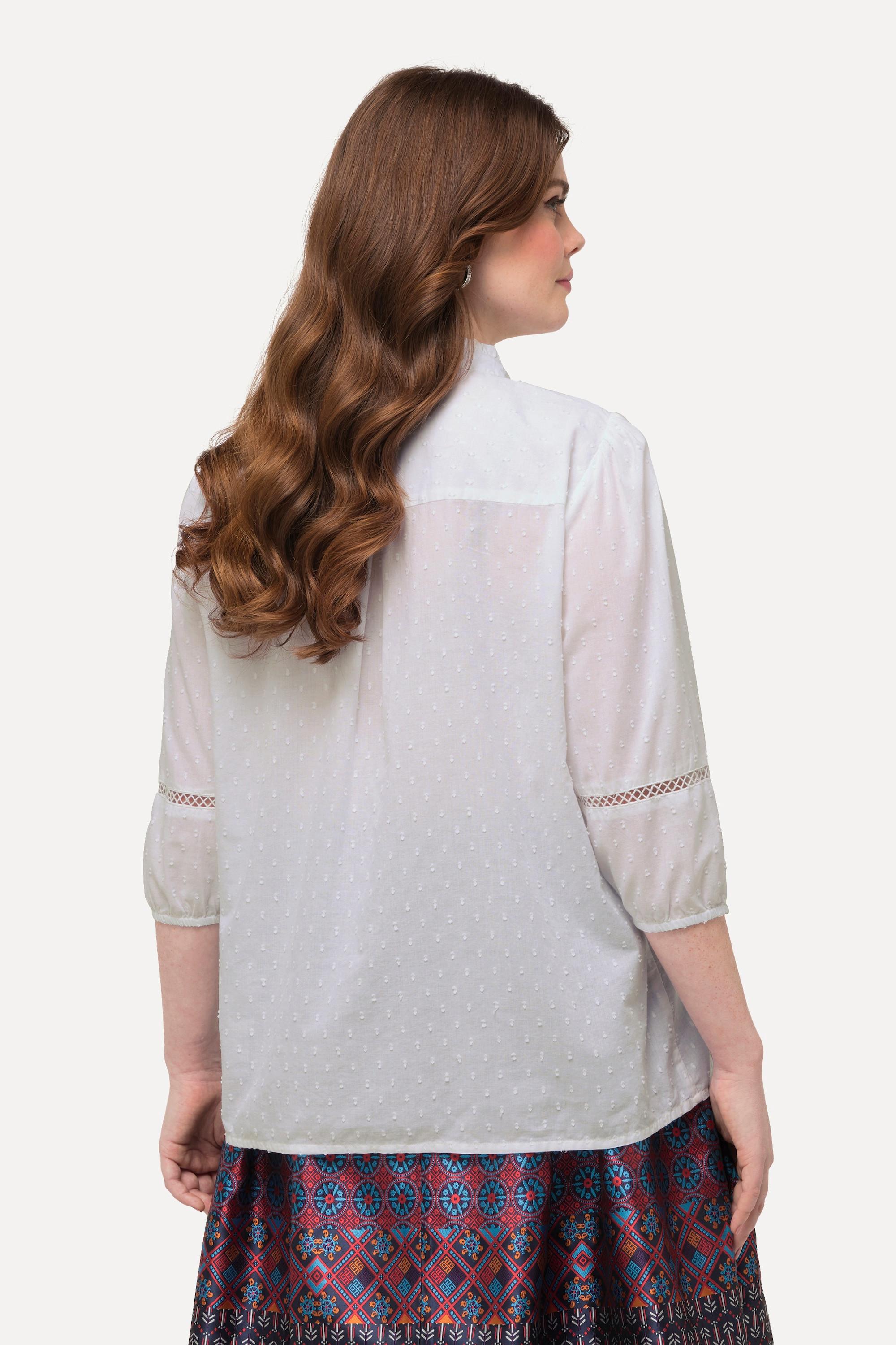 Ulla Popken Blusa Pizzo Traforato Linea A Maniche 3/4 Scollo a V  